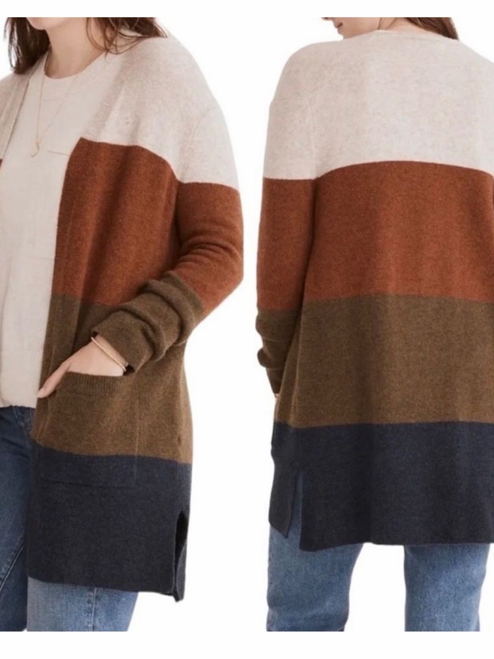 Madewell Kent Colorblock Cardigan Sweater Pull On Fall Cardi • SMALL